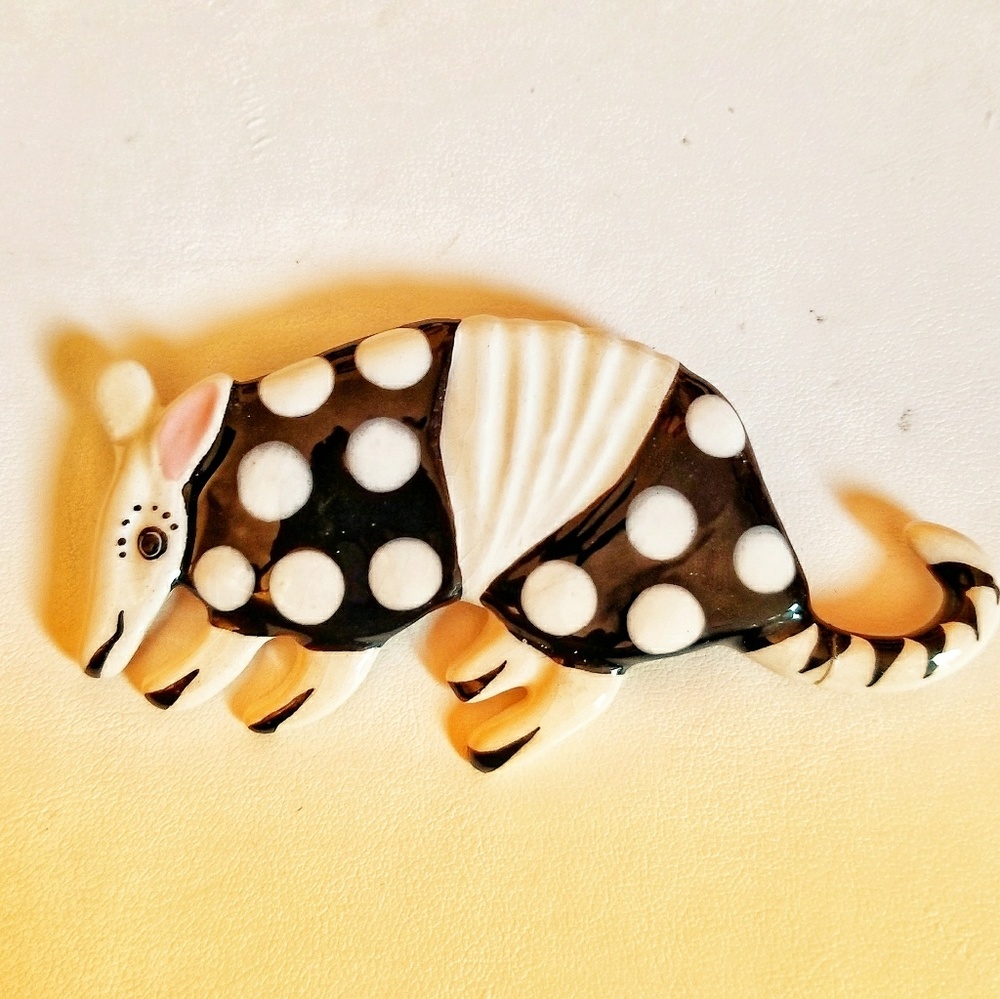 Ruby Z Black and White Armadillo Brooch